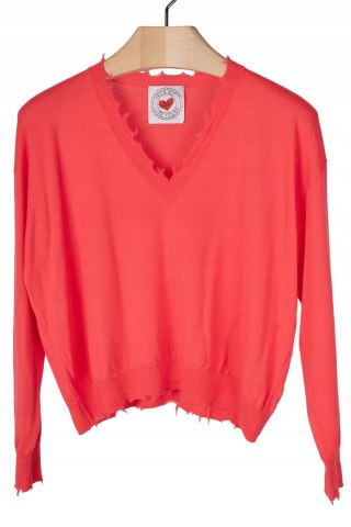 FROGBOX - niesamowicie mięciutki sweter wełna czerwień neonowa - L