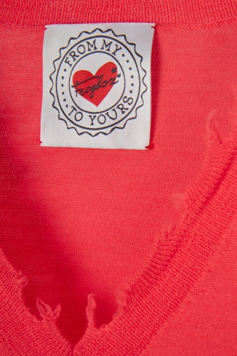 FROGBOX - niesamowicie mięciutki sweter wełna czerwień neonowa - L