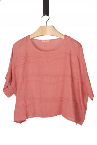 Mięciutka włoska bluzka len bawełna piękny łososiowy kolor luźny krój XL
