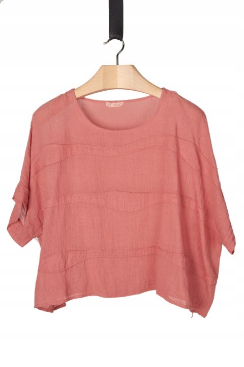 Mięciutka włoska bluzka len bawełna piękny łososiowy kolor luźny krój XL