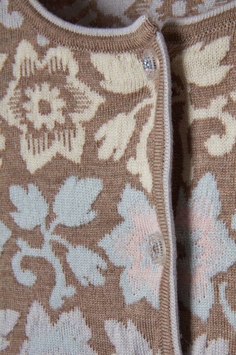 OLEANA niespotykany sweter wełna merynosa jedwab piękne kwiaty M