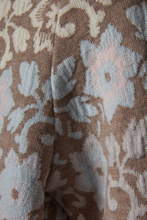 OLEANA niespotykany sweter wełna merynosa jedwab piękne kwiaty M