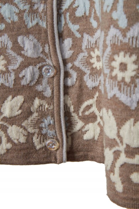 OLEANA niespotykany sweter wełna merynosa jedwab piękne kwiaty M