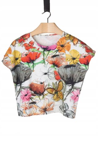 Oryginalna bluzka bawełna motyw malowanych kwiatów S/M