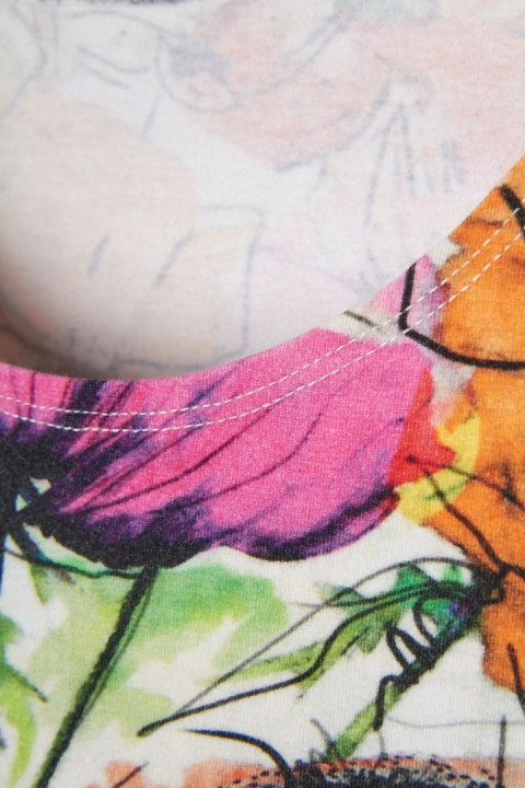 Oryginalna bluzka bawełna motyw malowanych kwiatów S/M