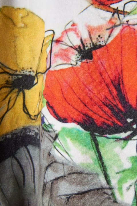 Oryginalna bluzka bawełna motyw malowanych kwiatów S/M