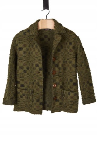 PACO ITALY - niebanalna marynarka wełna kolor khaki - M