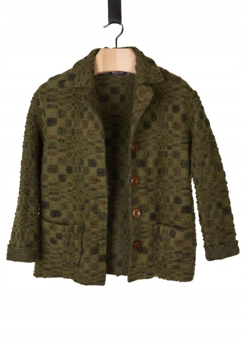 PACO ITALY - niebanalna marynarka wełna kolor khaki - M