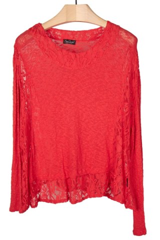 SARAH SANTOS - włoska bluzka mięciutka bawełna faktura koronka - XL