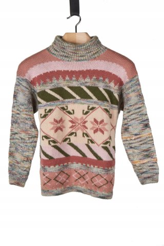 Wełniany sweter piękne wzory rękodzieło -S/M