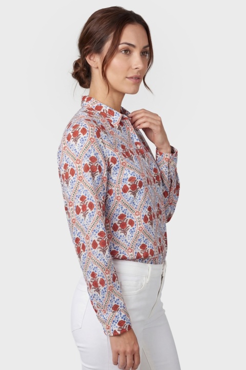 BODEN wyjątkowa bluzka koszulowa rozpinana len piękne wzory 36