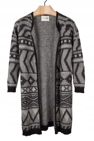 DANTE6 - luksusowy sweter kardigan wełna moher geometryczne wzory - S