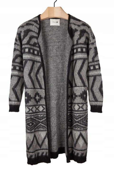 DANTE6 - luksusowy sweter kardigan wełna moher geometryczne wzory - S