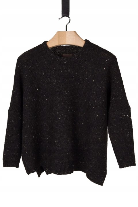 OYUNA - luksusowy sweter wełna kaszmir ciemny brąz melanż - one size