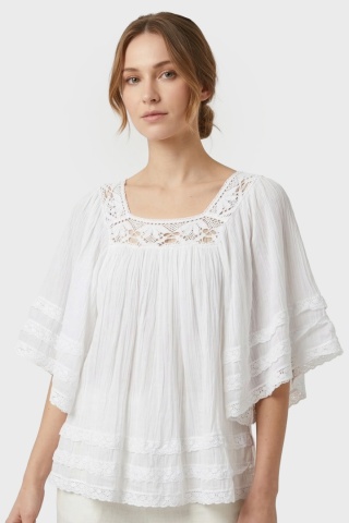 PHASE EIGHT fenomenalna luźna bluzka ivory koronki marszczenia 40