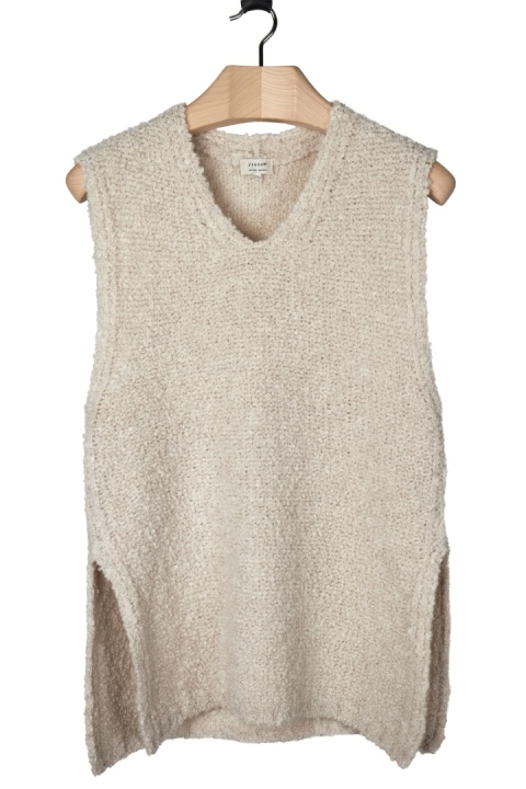 JIGSAW nietuzinkowy mięciutki sweter kamizelka boucle wełna śmietankowa L