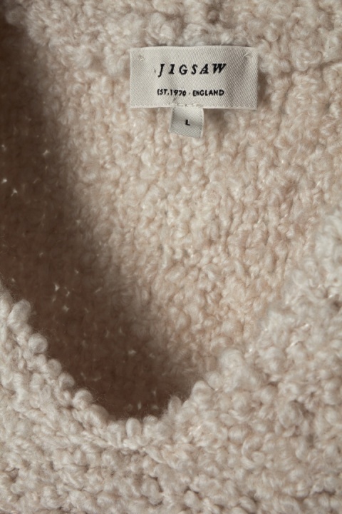 JIGSAW nietuzinkowy mięciutki sweter kamizelka boucle wełna śmietankowa L