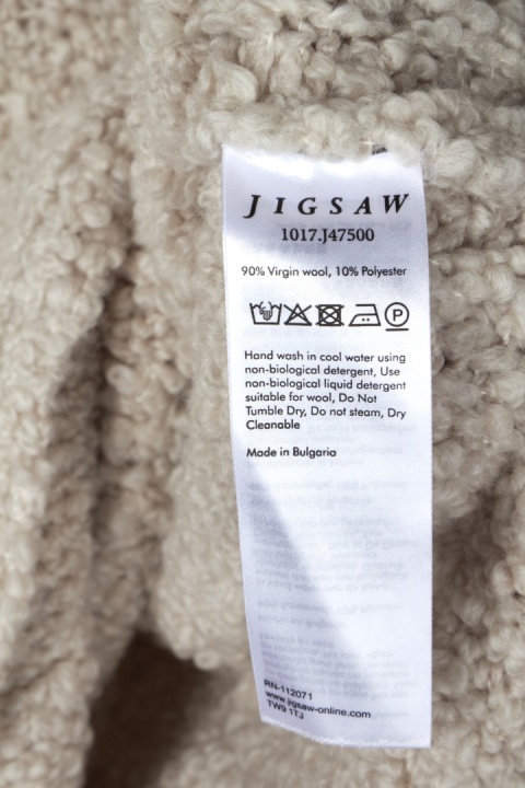 JIGSAW nietuzinkowy mięciutki sweter kamizelka boucle wełna śmietankowa L