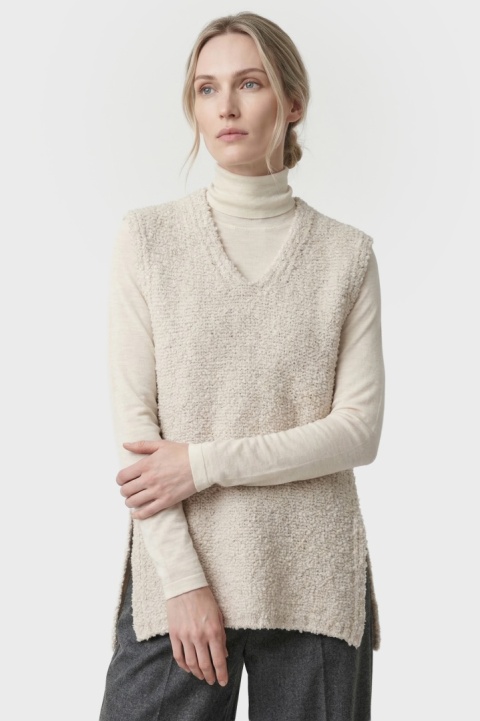 JIGSAW nietuzinkowy mięciutki sweter kamizelka boucle wełna śmietankowa L