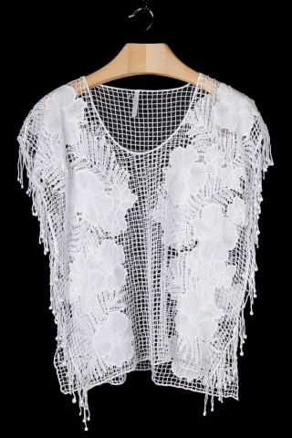 SEAFOLLY - zjawiskowa bluzka koronkowa śnieżna biel plażowa - 0/S