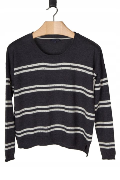 TOMMY HILFIGER luźny mięciutki sweter wełna w paski S/M