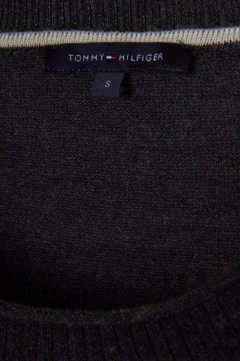 TOMMY HILFIGER luźny mięciutki sweter wełna w paski S/M