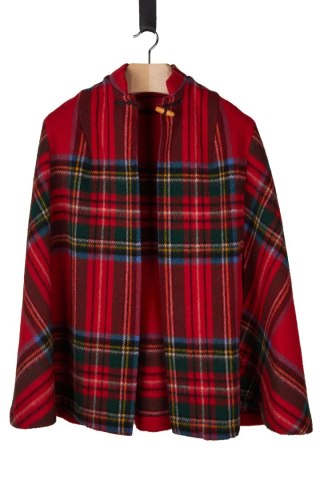 Wyszukane ciepłe ponczo wełna piękna krata - M