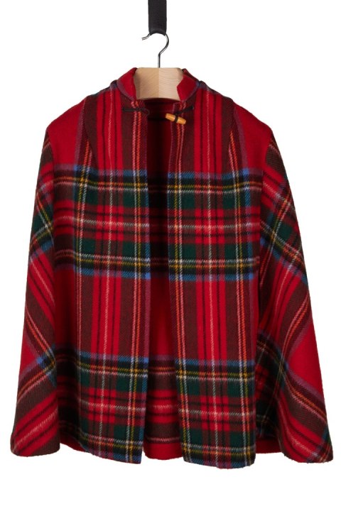 Wyszukane ciepłe ponczo wełna piękna krata - M