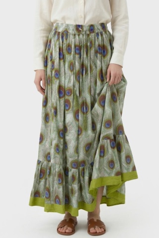 Zjawiskowa maxi spódnica bawełna pawie pióra M