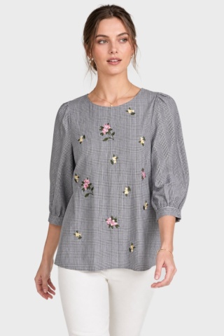 DOROTHY PERKINS - cudowna bluzka haft kwiatowy na drobnej kratce - 38