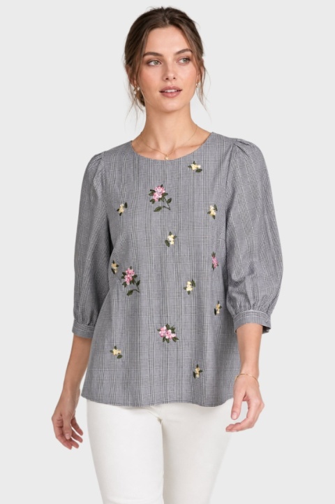 DOROTHY PERKINS - cudowna bluzka haft kwiatowy na drobnej kratce - 38