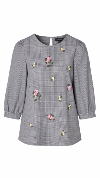DOROTHY PERKINS - cudowna bluzka haft kwiatowy na drobnej kratce - 38