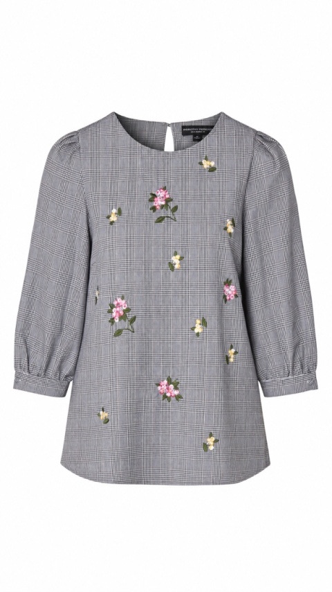 DOROTHY PERKINS - cudowna bluzka haft kwiatowy na drobnej kratce - 38