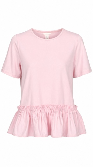 H&M -luźna bluzka z falbaną delikatny róż bawełna - M/L
