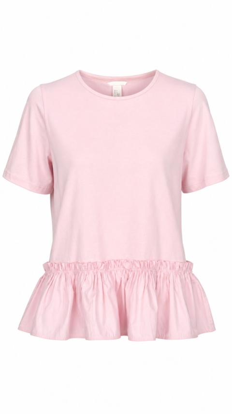 H&M -luźna bluzka z falbaną delikatny róż bawełna - M/L
