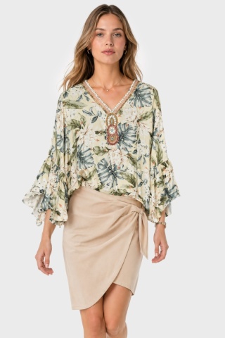 JOWELL - bluzka koszulowa bogato zdobiona oversize - M/L