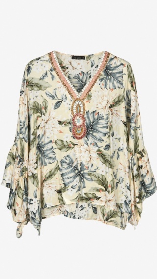 JOWELL - bluzka koszulowa bogato zdobiona oversize - M/L