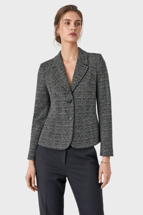 PURE COLLECTION- elegancka marynarka wełniany tweed monochromatyczna - 38