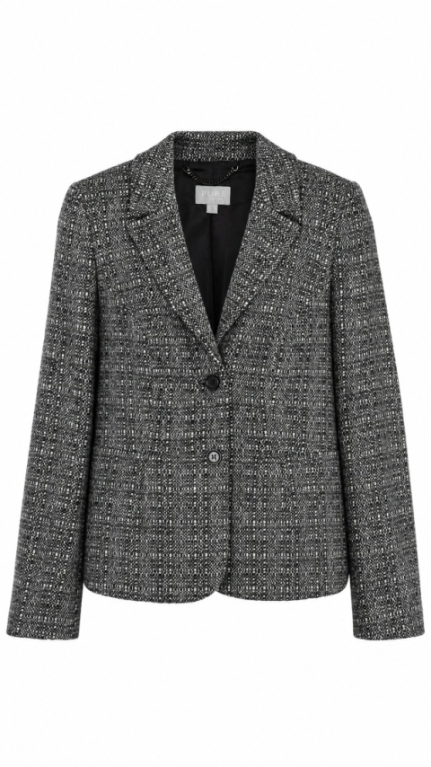 PURE COLLECTION- elegancka marynarka wełniany tweed monochromatyczna - 38