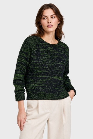 TOPSHOP - wyjątkowy sweter bawełna melanż soczysta zieleń z granatem - S/M