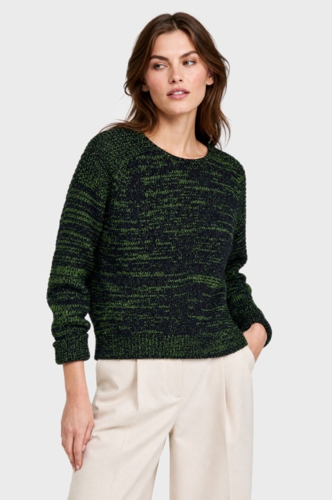 TOPSHOP - wyjątkowy sweter bawełna melanż soczysta zieleń z granatem - S/M