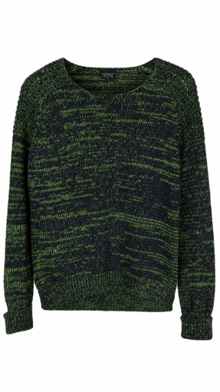 TOPSHOP - wyjątkowy sweter bawełna melanż soczysta zieleń z granatem - S/M