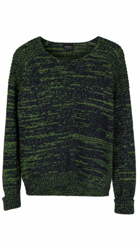 TOPSHOP - wyjątkowy sweter bawełna melanż soczysta zieleń z granatem - S/M