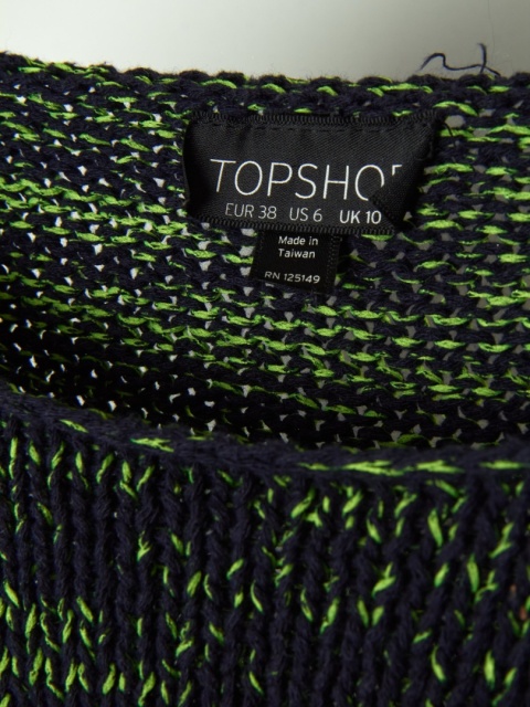 TOPSHOP - wyjątkowy sweter bawełna melanż soczysta zieleń z granatem - S/M