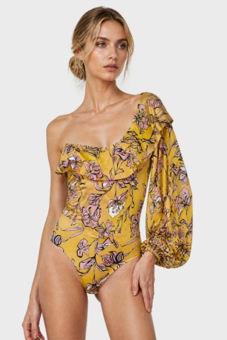 ZARA zalotna bluzka body top z falbanką na jedno ramię słoneczny kolor M/L