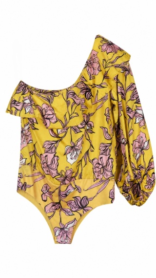 ZARA zalotna bluzka body top z falbanką na jedno ramię słoneczny kolor M/L