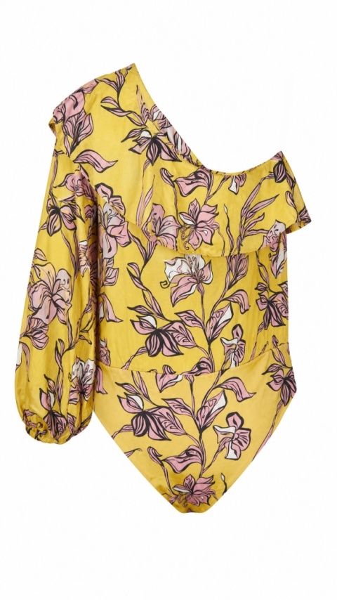 ZARA zalotna bluzka body top z falbanką na jedno ramię słoneczny kolor M/L