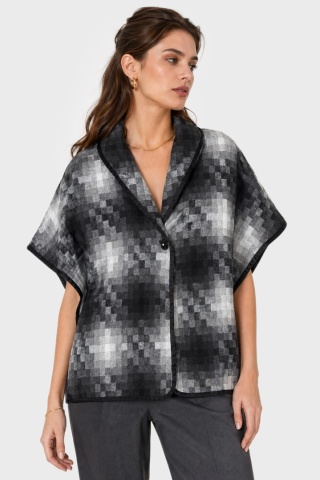 Zjawiskowe ponczo w drobną kratkę bawełna wiskoza oversize - one size