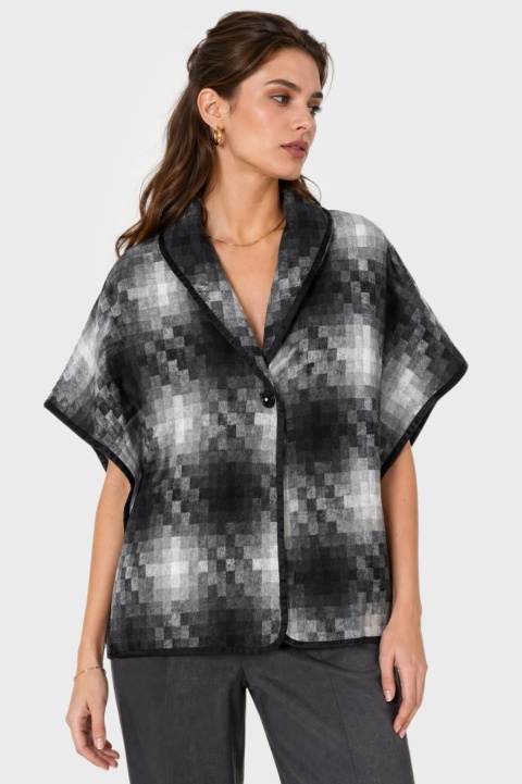 Zjawiskowe ponczo w drobną kratkę bawełna wiskoza oversize - one size