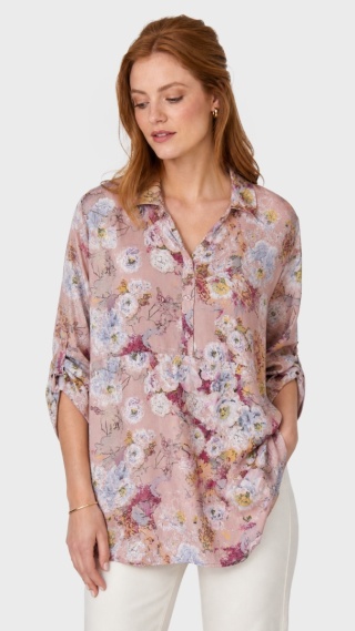 Delikatna włoska tunika pastelowy print florystyczny wiskoza- L